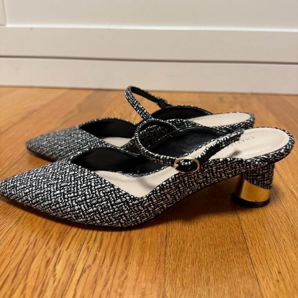 Charles and Keith pointed toe covered open back mules